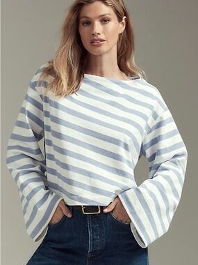 Maeve Anthropologie Purple/Gray & White Striped Boatneck Top - Size XL Cotton